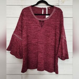 NY Collection Maroon Bell Sleeve Blouse